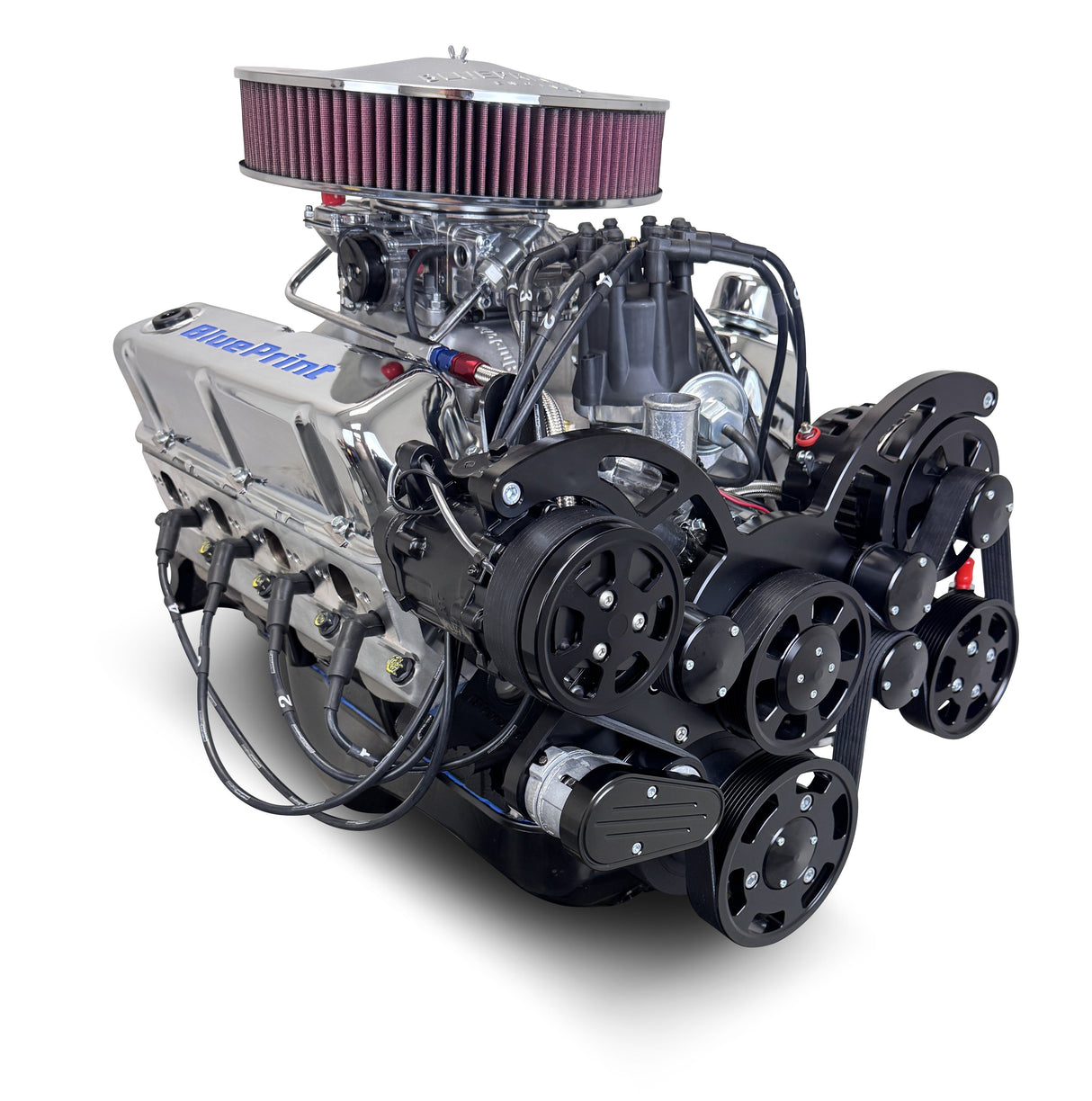 Ford Small Block Compatible 347 c.i. Engine - 415 Horsepower - Deluxe Dressed - Black Pulley Kit - Rear Sump - Carbureted