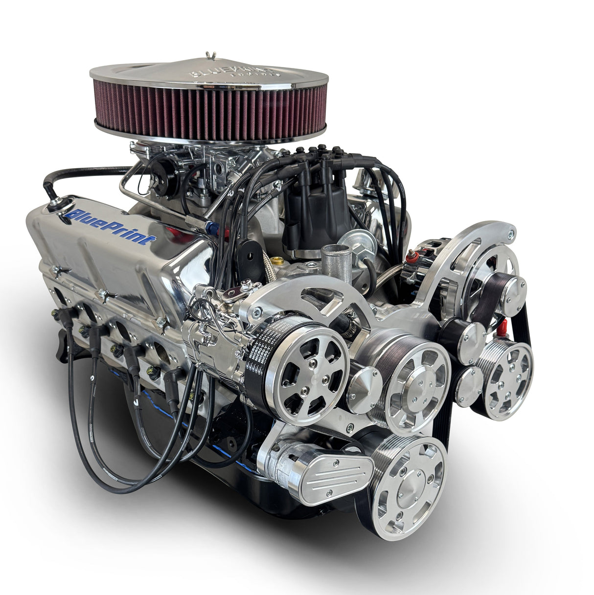 Ford Small Block Compatible 347 c.i. Engine - 415 Horsepower - Deluxe Dressed - Polished Pulley Kit - Rear Sump - Carbureted