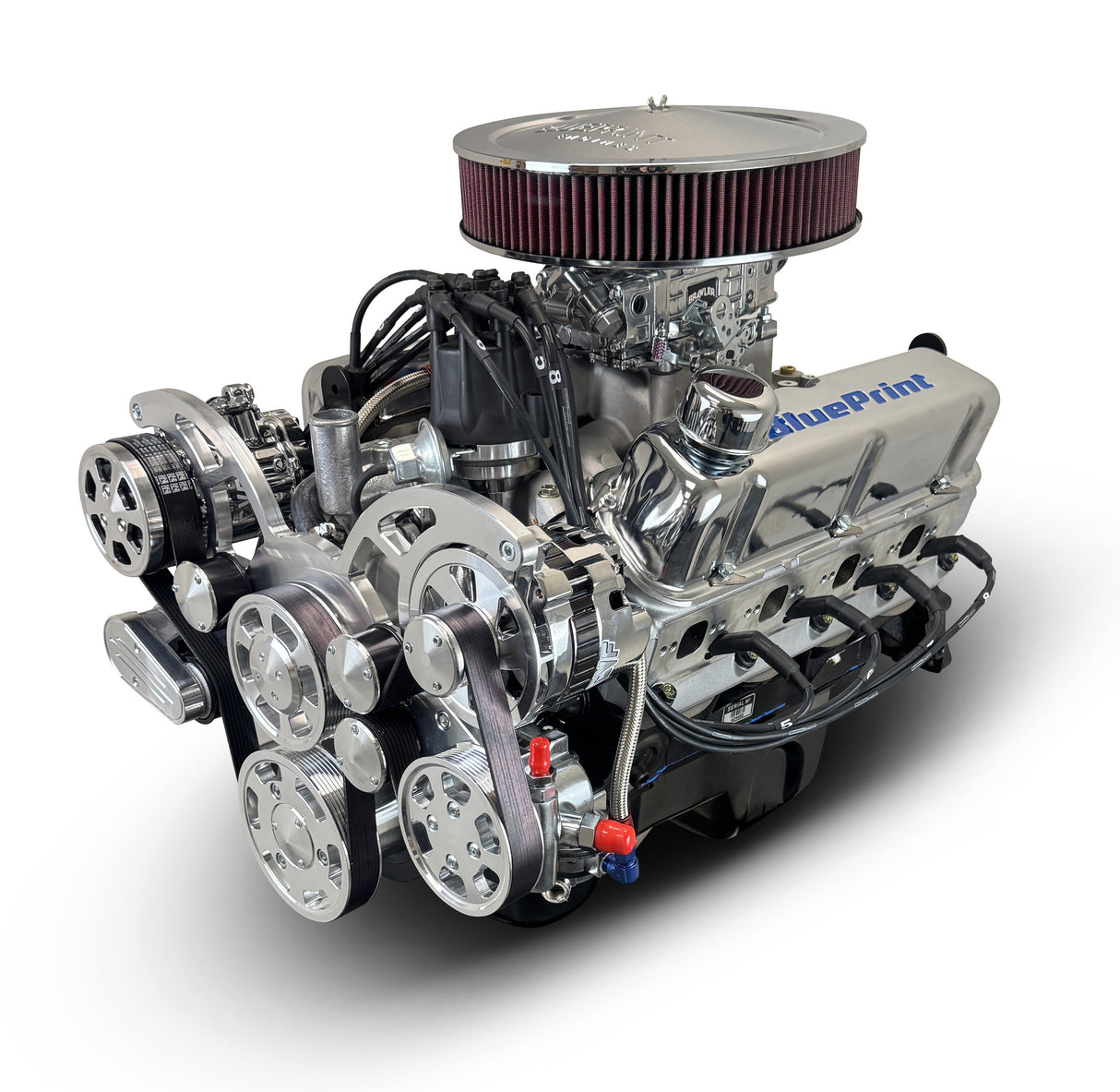 Ford Small Block Compatible 347 c.i. Engine - 415 Horsepower - Deluxe Dressed - Polished Pulley Kit - Rear Sump - Carbureted
