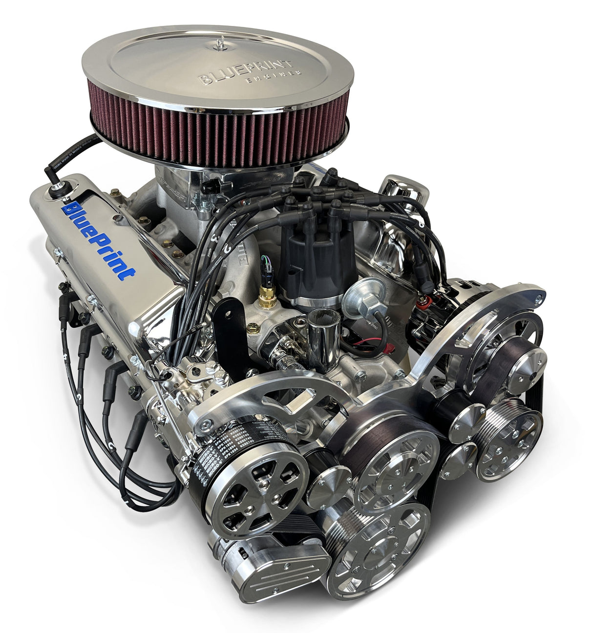 Ford Small Block Compatible 347 c.i. Engine - 415 Horsepower - Deluxe Dressed - Polished Pulley Kit - Rear Sump - Fuel Injected