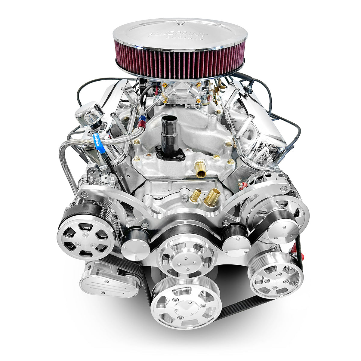 Chrysler Small Block Compatible 408 c.i. Engine - 465 Horsepower - Deluxe Dressed - Polished Pulley Kit - Carbureted