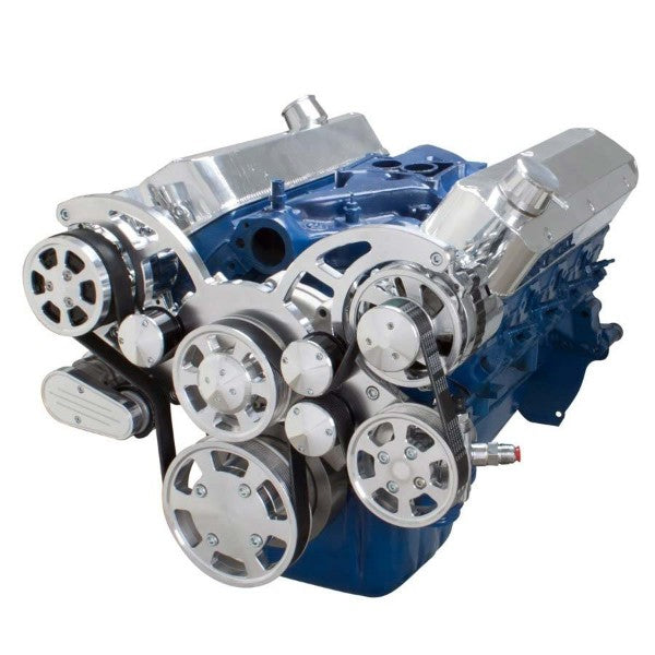 Ford 302 c.i. and 351 Windsor SB Compatible Front Accessory Drive - Full Serpentine with Alternator | AC | Power Steering | Water Pump | Brackets and Bolts