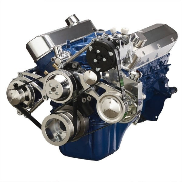 Ford 351 Windsor SB Compatible Front Accessory Drive - Dual-Belt Quick Serpentine with Alternator | AC | Power Steering | Water Pump | Brackets and Bolts