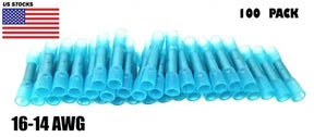100Pcs Heat Shrink Butt Tube Splice Connector 16-14GA Gauge Blue Wire Terminal AC/DC WIRE AND SUPPLY