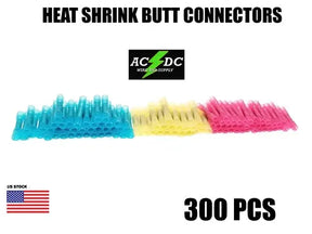 300Pcs Assorted Heat Shrink Insulated Butt Crimp Wire Connector Terminals Kit AC/DC WIRE AND SUPPLY