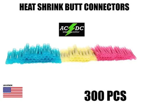 300Pcs Assorted Heat Shrink Insulated Butt Crimp Wire Connector Terminals Kit AC/DC WIRE AND SUPPLY