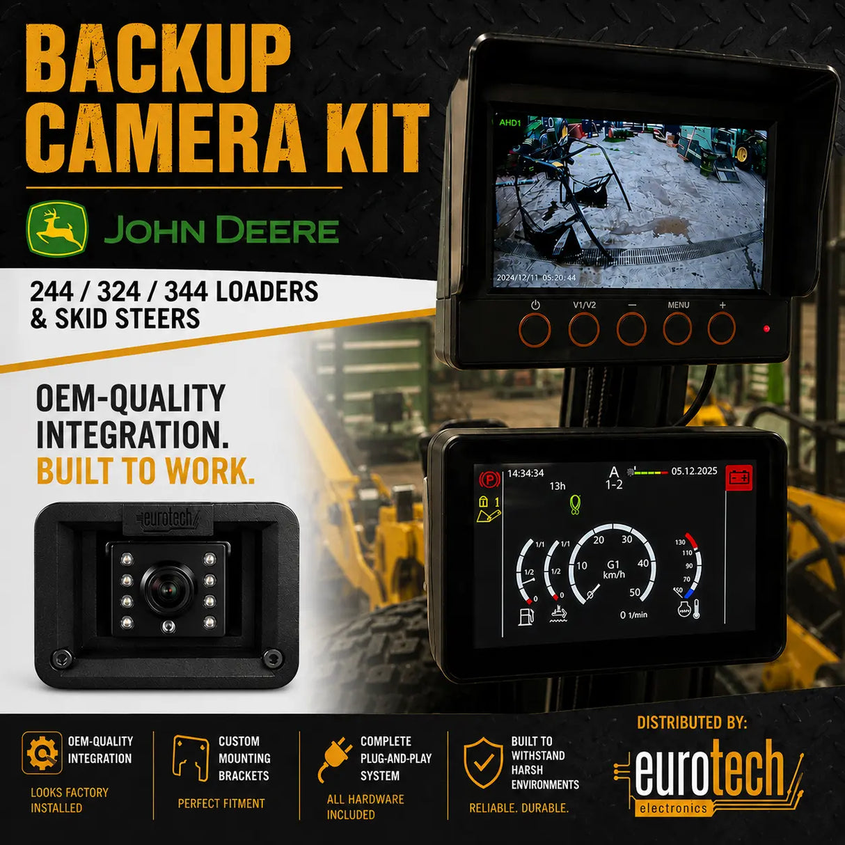 John Deere Loader 244P/324P/344P + Skid Steer Backup Camera Kit