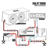 Dual 10" 2600W Complete Bass Package w/ Sub Box, Amp, & Wiring Kit CT Sounds