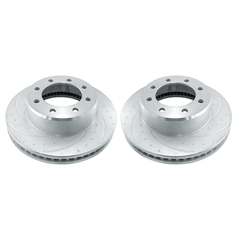 New Front Rotors (Pair) Dimple Drilled, Slotted and Zinc Plated.