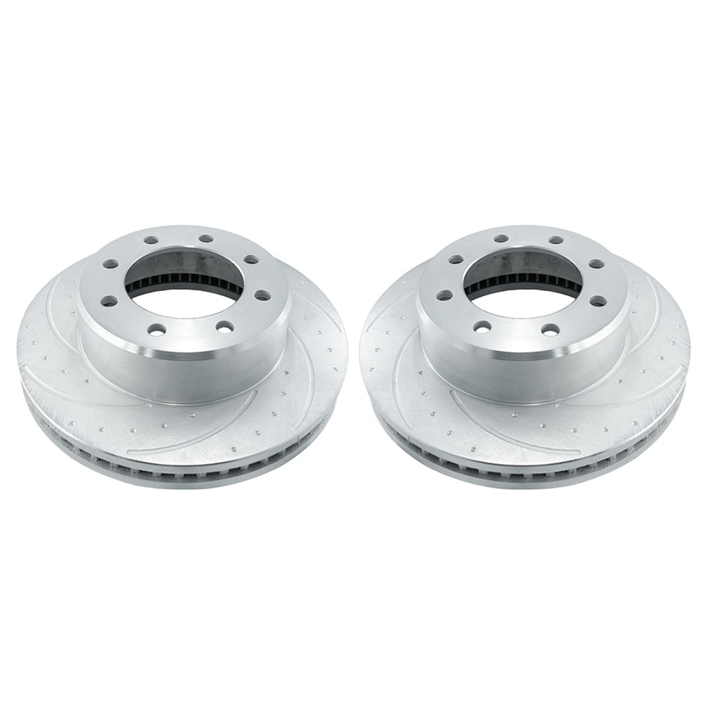 New Performance Front Rotors (Pair) Dimple Drilled, Slotted, Sinc Plated.