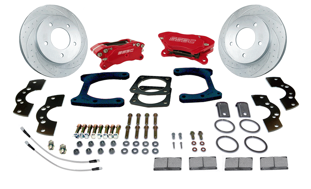 American Made Comp S 4-Piston Billet Aluminum Rear Disc Brake Kit W/DS Rotors. Red W111-37R