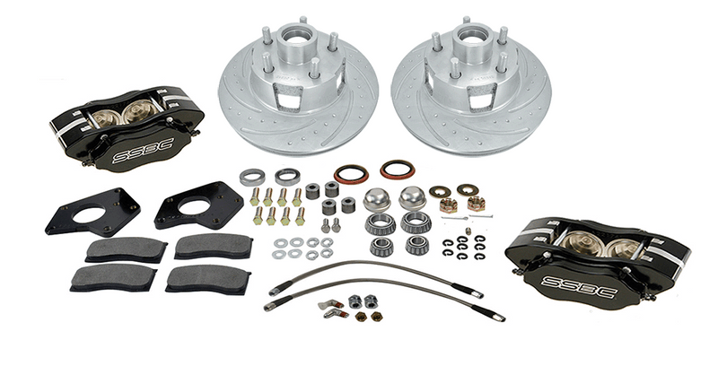 American Made Comp S 4-Piston Billet Aluminum Front Drum to Disc Brake Conversion Kit W/Rotors. Black W154-8BK