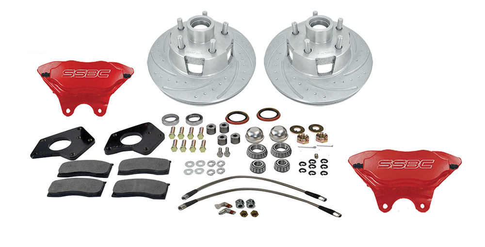 American Made Comp S 4-Piston Billet Aluminum Front Drum to Disc Brake Conversion Kit W/Rotors. Red W154-8R