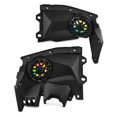 Can-Am Maverick X3 Stage 4 Dash Panel Speaker Enclosures + Driver and Passenger Side Under Seat Subwoofer Enclosure and Pair of Tower Speakers - 3800W MAX