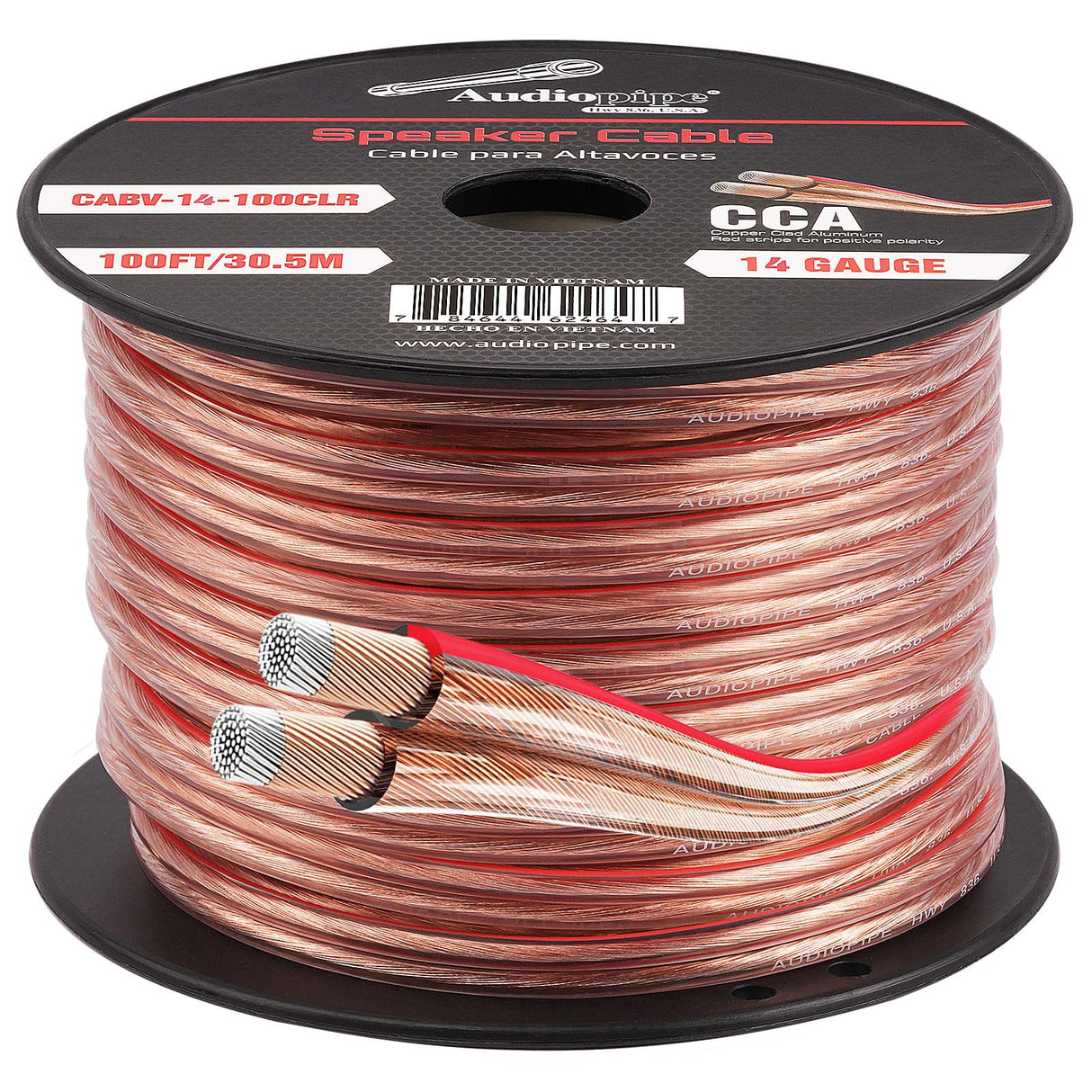 100FT 14AWG Speaker Cable (CABV-14-100CLR) Audiopipe
