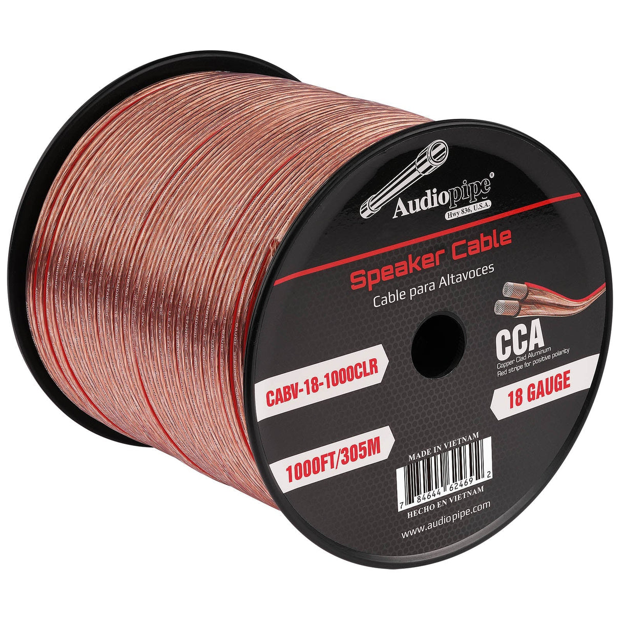 1000FT 18AWG Speaker Cable (CABV-18-1000CLR) Audiopipe