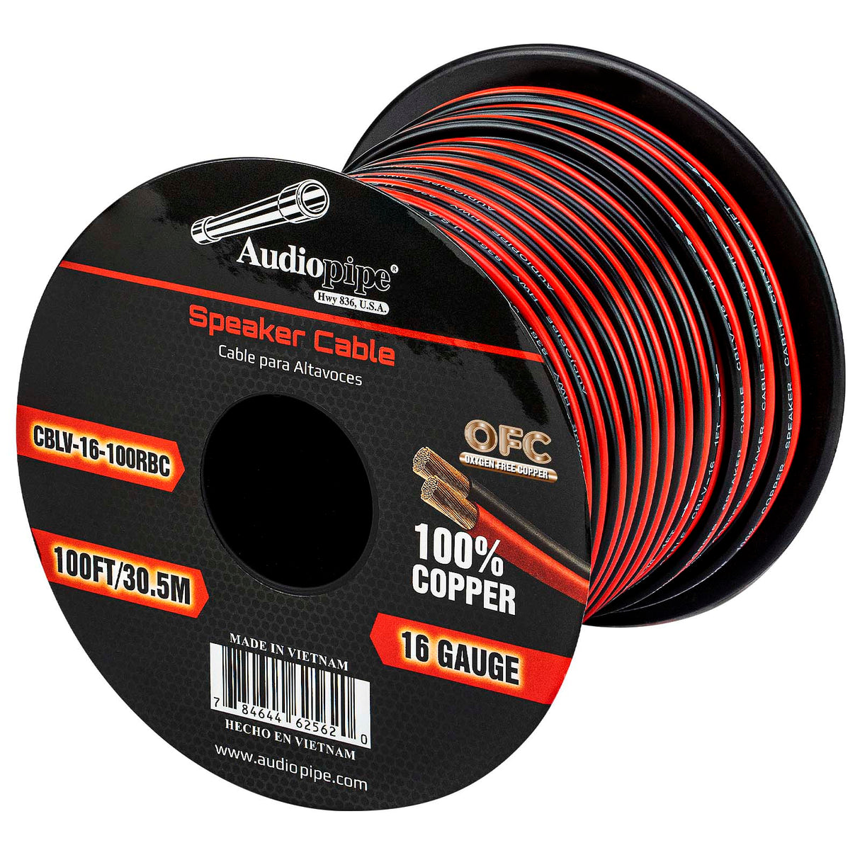 100FT 16AWG Speaker Cable (CBLV-16-100RBC) Audiopipe