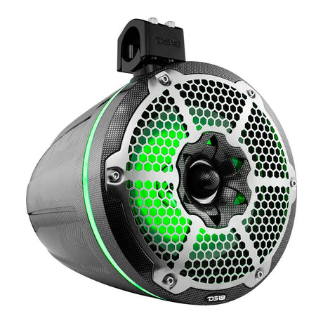 NXL 10" Neodymium Marine and Powersports Towers with Built-in Passive Radiator, 1" Driver and LED RGB Lights 300 Watts Rms -Black Carbon Fiber