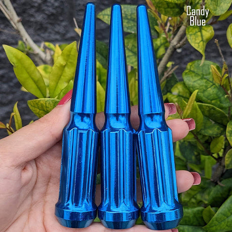32 Pc 14x1.5 7-Spline Spike Lug Nuts 4.5" Tall - Powder Coated + Key Socket