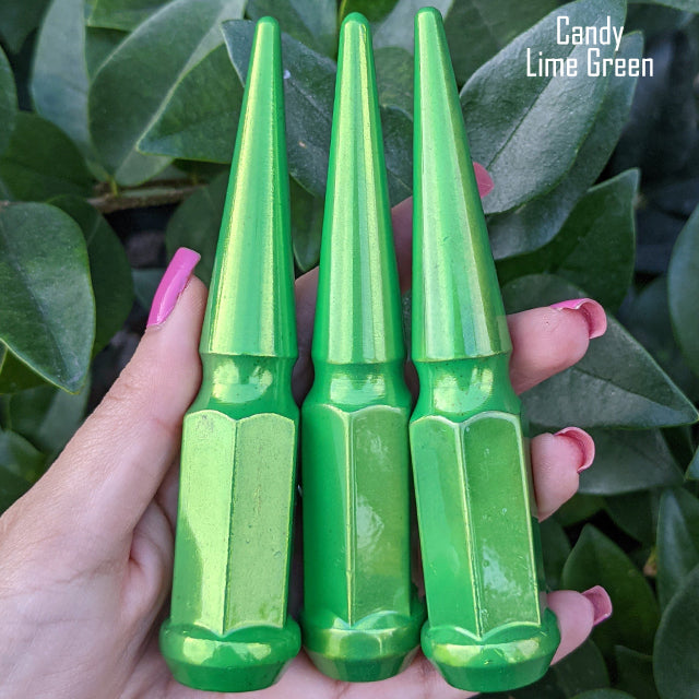 24 Pc 14x1.5 Spike Lug Nuts 4.5" Tall - Powder Coated - Various Colors