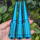 32 Pc 14x1.5 7-Spline Spike Lug Nuts 4.5" Tall - Powder Coated + Key Socket
