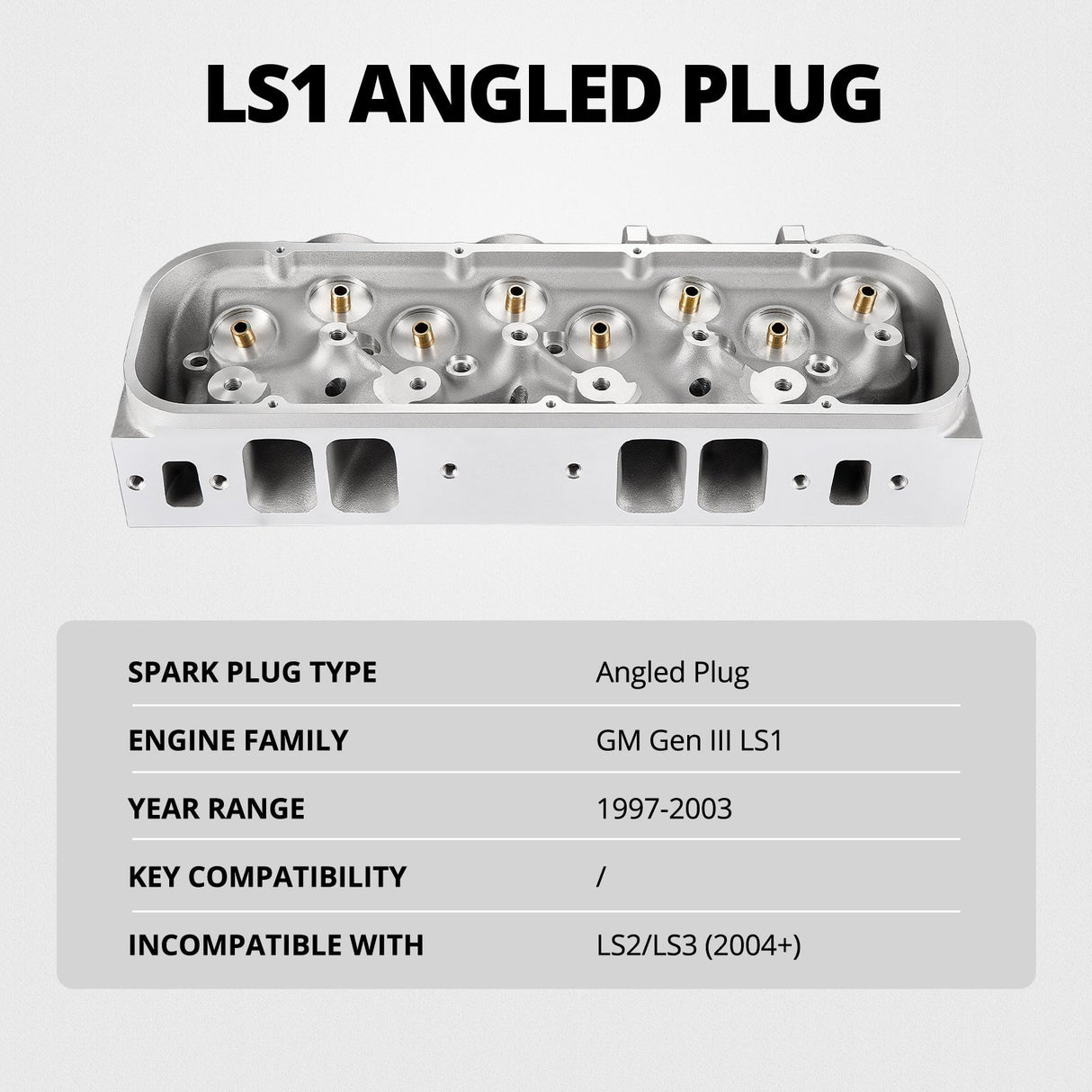 Cast Aluminum Cylinder Head for LS1 Engines (Angled Plug) – Fits 1997-2003 Chevrolet LS1 Flashark