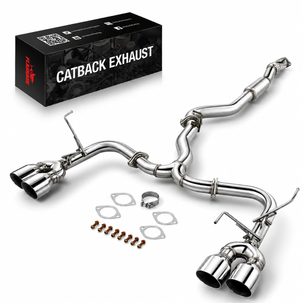 Catback Exhaust System 4" Quad Muffler Tip w Polished Tip for 2015-2022 Subaru WRX / STI