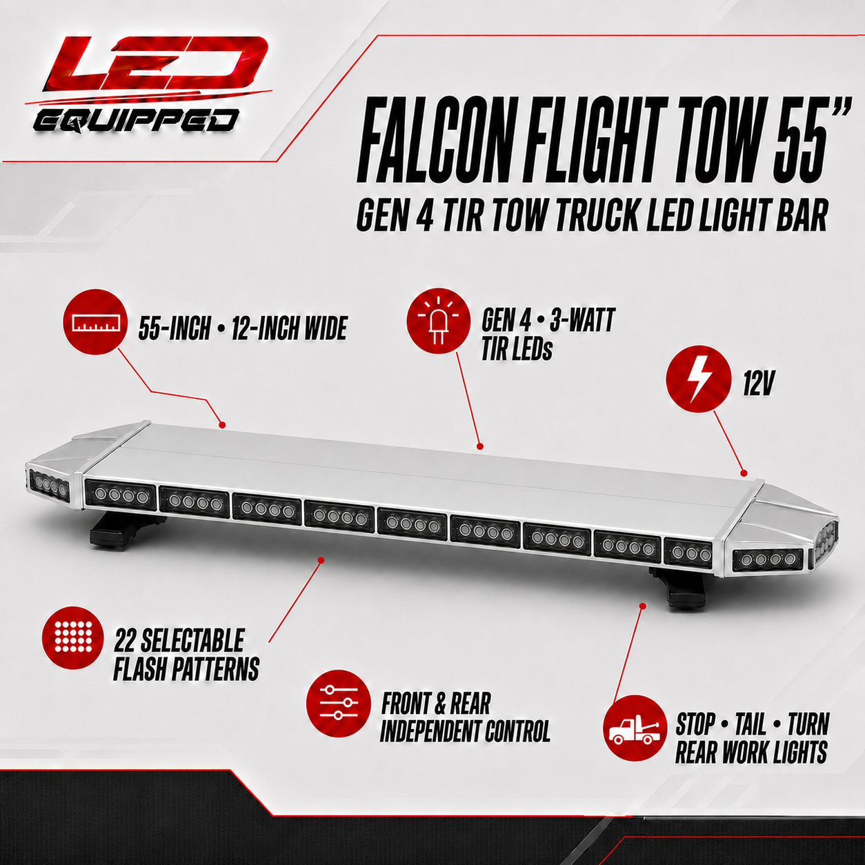 Falcon Flight Emergency LED Tow Truck  Light Bar 55 in - Stop & Turn LED Equipped
