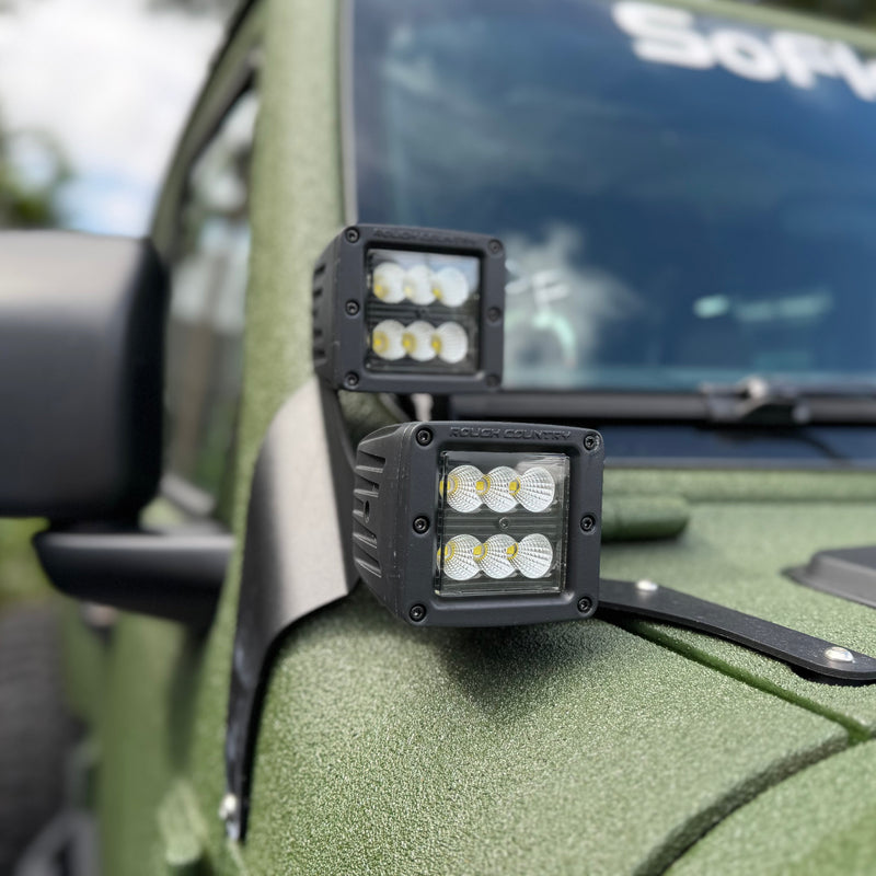 Jeep A Pillar Double Stack Aluminum Cube Light Brackets ( Wrangler / Gladiator ) 2018-2026