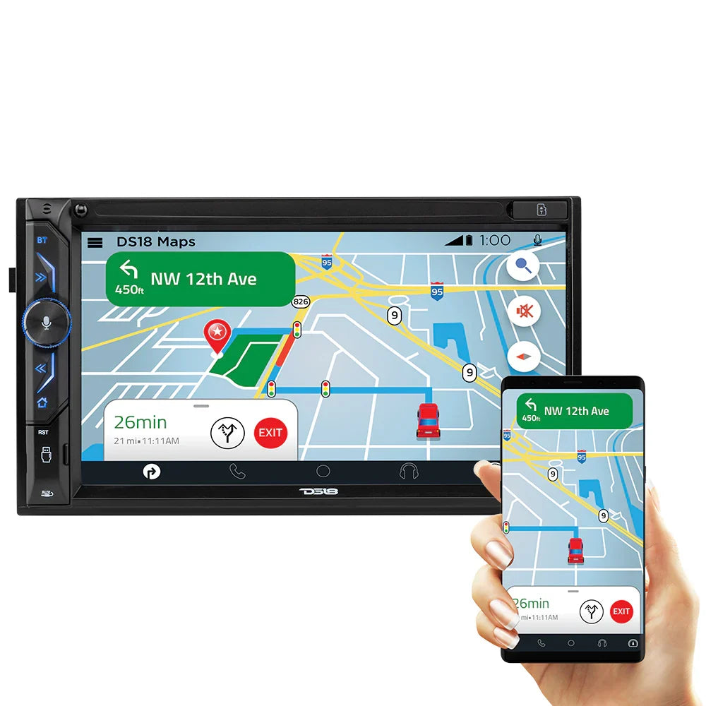 DS18 DDX6.9CP 6.9" Touchscreen Mechless Double-DIN Headunit with Bluetooth, USB, Mirror Link And Carplay DS18