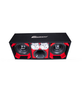 KTPON-208RED / DUAL 8'' RED/BLACK ENCLOSED LOADED PORTED BOX (Tweeters + Driver) Comando Audio Inc.