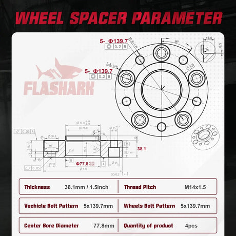2012-2018 Ram 1500 Pick Up Trucks(DS/DJ) 5x5.5 Wheel Spacers 4PCS Flashark