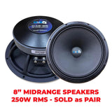 Down4Sound D4S-85 8" 250W RMS Midrange Speakers (Pair) Down4Sound