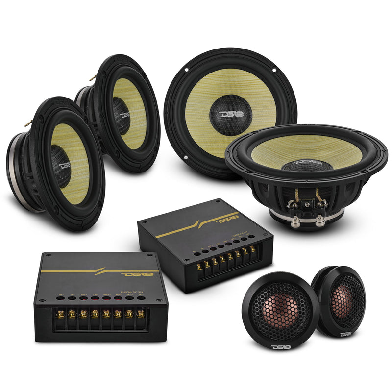 DXQ 6.5" 3-Way Component Speaker Set with Neodymium Magnet and Yellow Straw + Composite Foam Cone | | 180W RMS 4-Ohm