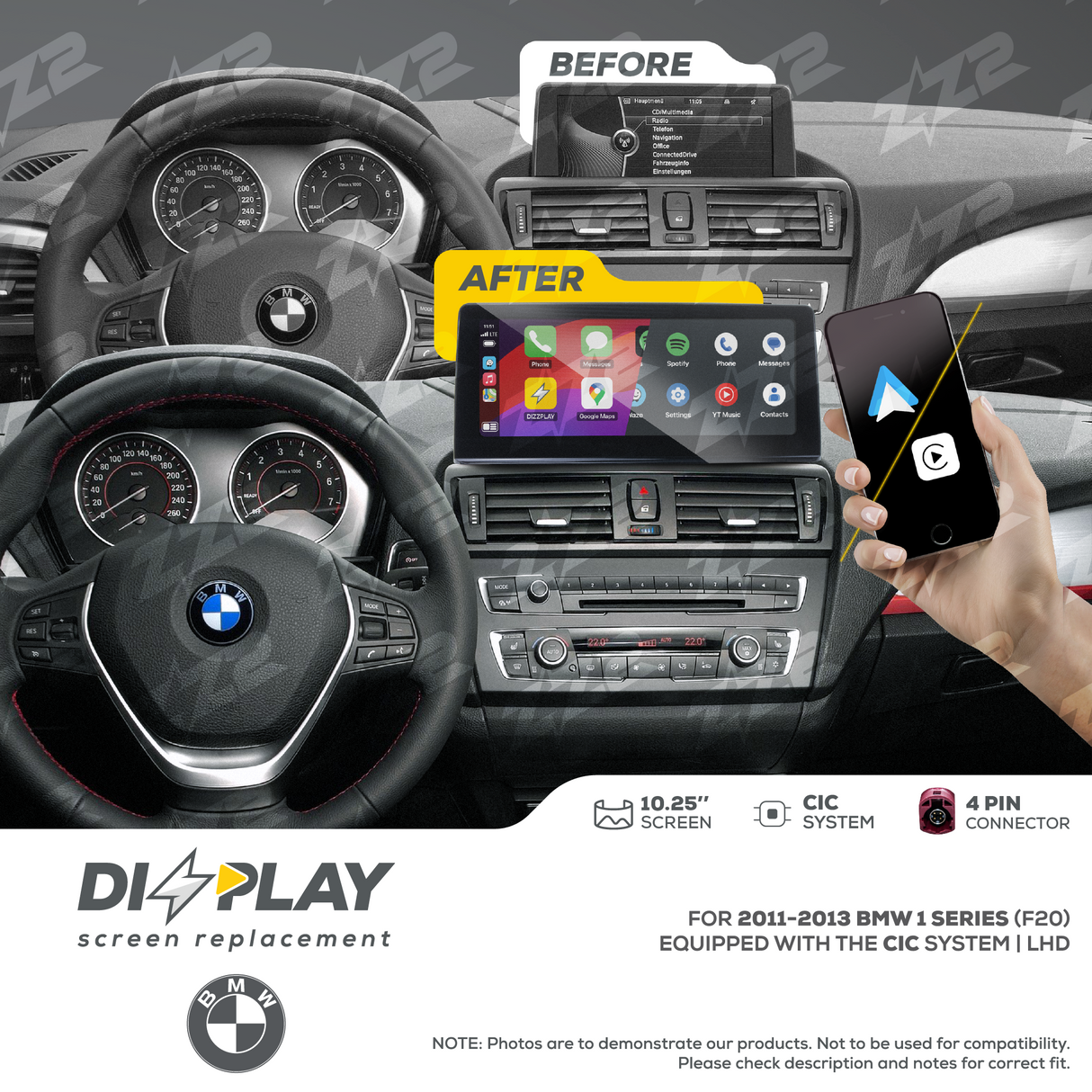 10.25" DIZZPLAY for BMW 1 series (F20) 2011-2013 equipped with the CIC* system. ZZ2