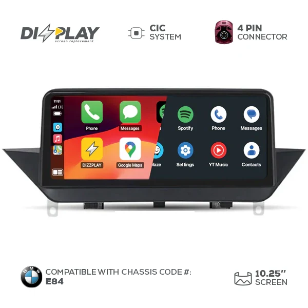 10.25" DIZZPLAY for BMW X1 (E84) 2009-2015 equipped with the CIC* system (with OEM screen). ZZ2
