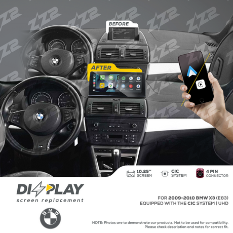 10.25" DIZZPLAY for BMW X3 (E83) 2009-2010 equipped with the CIC* system. ZZ2