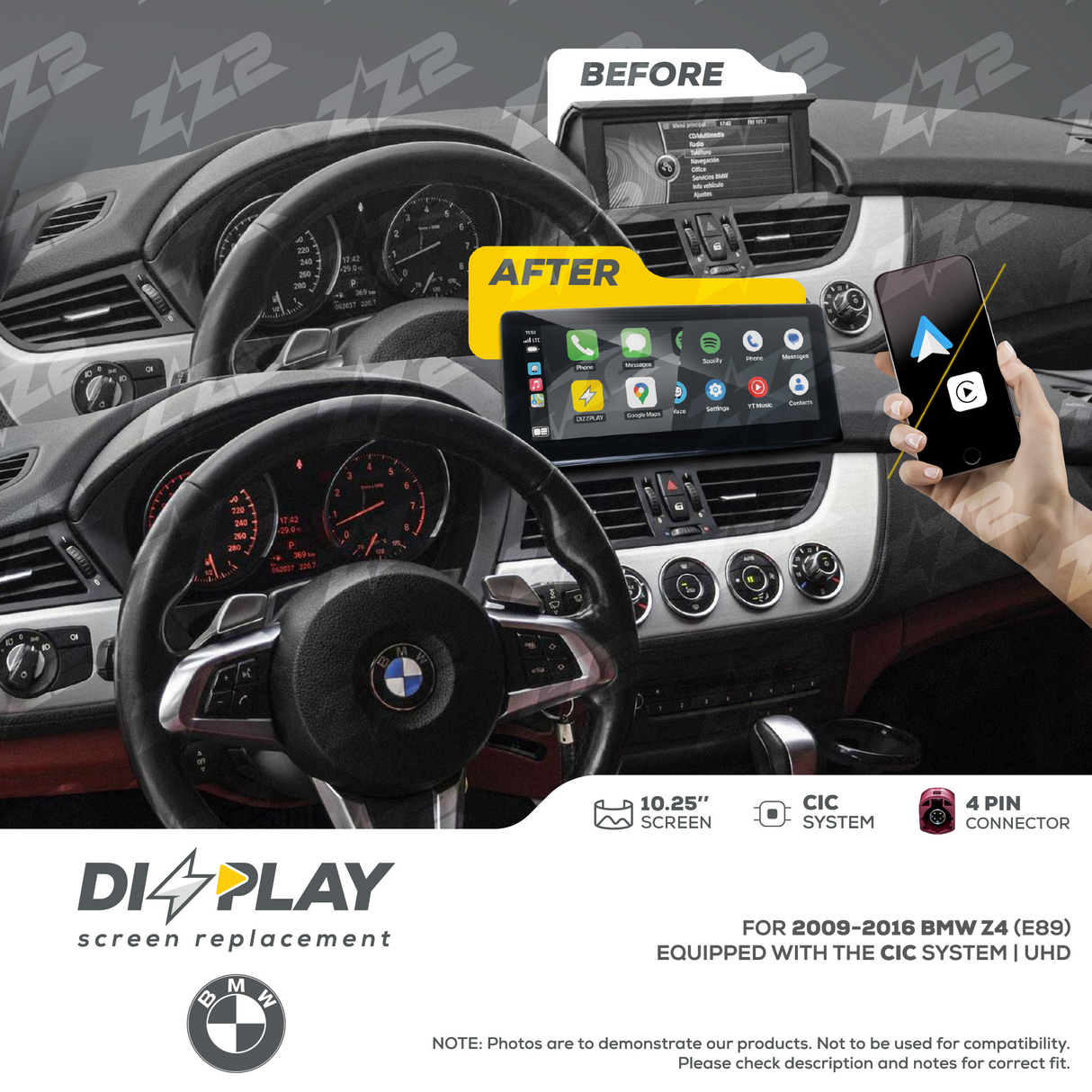 10.25" DIZZPLAY for BMW Z4 (E89) 2009-2016 equipped with the CIC* system. ZZ2