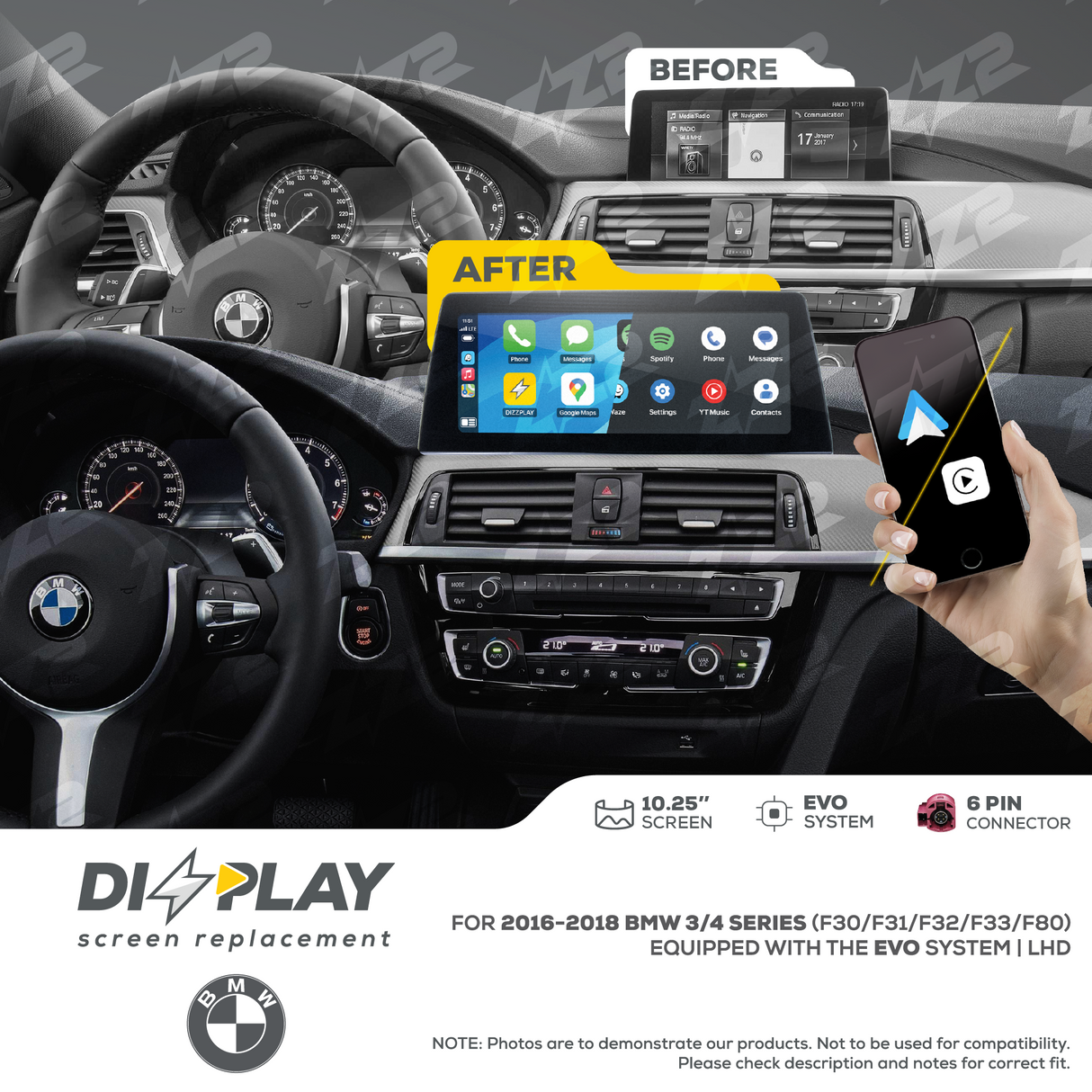 10.25" DIZZPLAY for BMW 3/4 series (F30/F31/F32/F33/F80) 2016-2018 equipped with the EVO system - LHD ZZ2