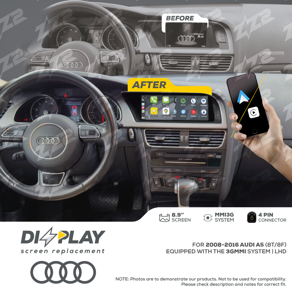 8.9" DIZZPLAY for AUDI A5/S5 (8T/8F) 2008-2016 equipped with the 3G MMI - LHD ZZ2