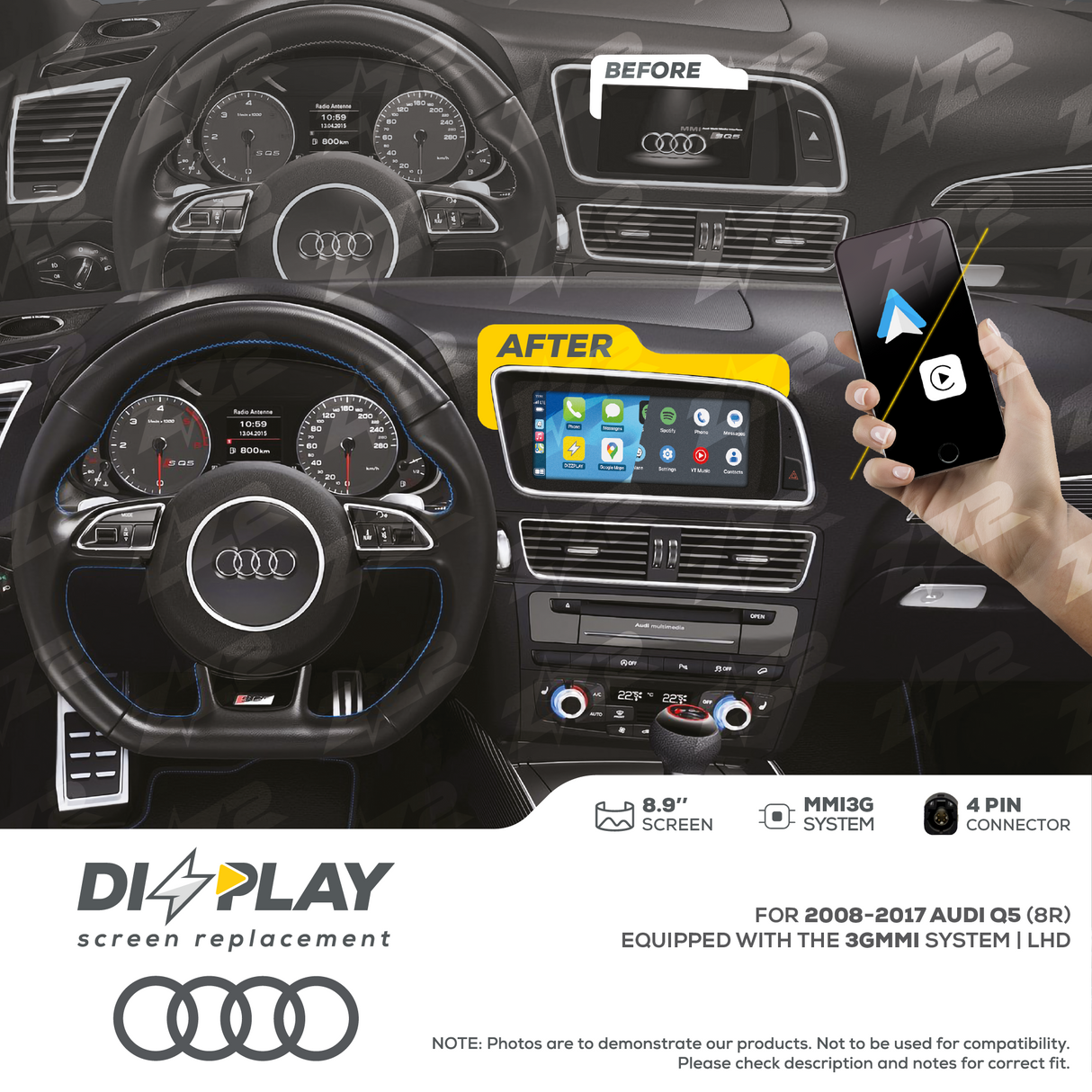 8.9" DIZZPLAY for AUDI Q5 (8R) 2008-2017 equipped with the 3G MMI system - LHD ZZ2