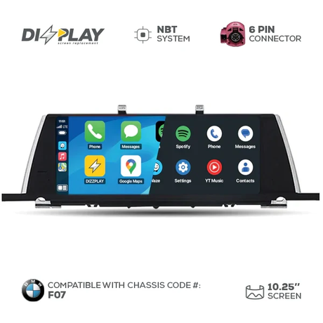 10.25" DIZZPLAY for BMW 5 series GT (F07) 2013-2017 equipped with the NBT* system. ZZ2