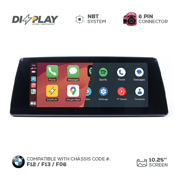 10.25" DIZZPLAY for BMW 6 series (F12/F13/F06) 2012-2017 equipped with the NBT* system. ZZ2