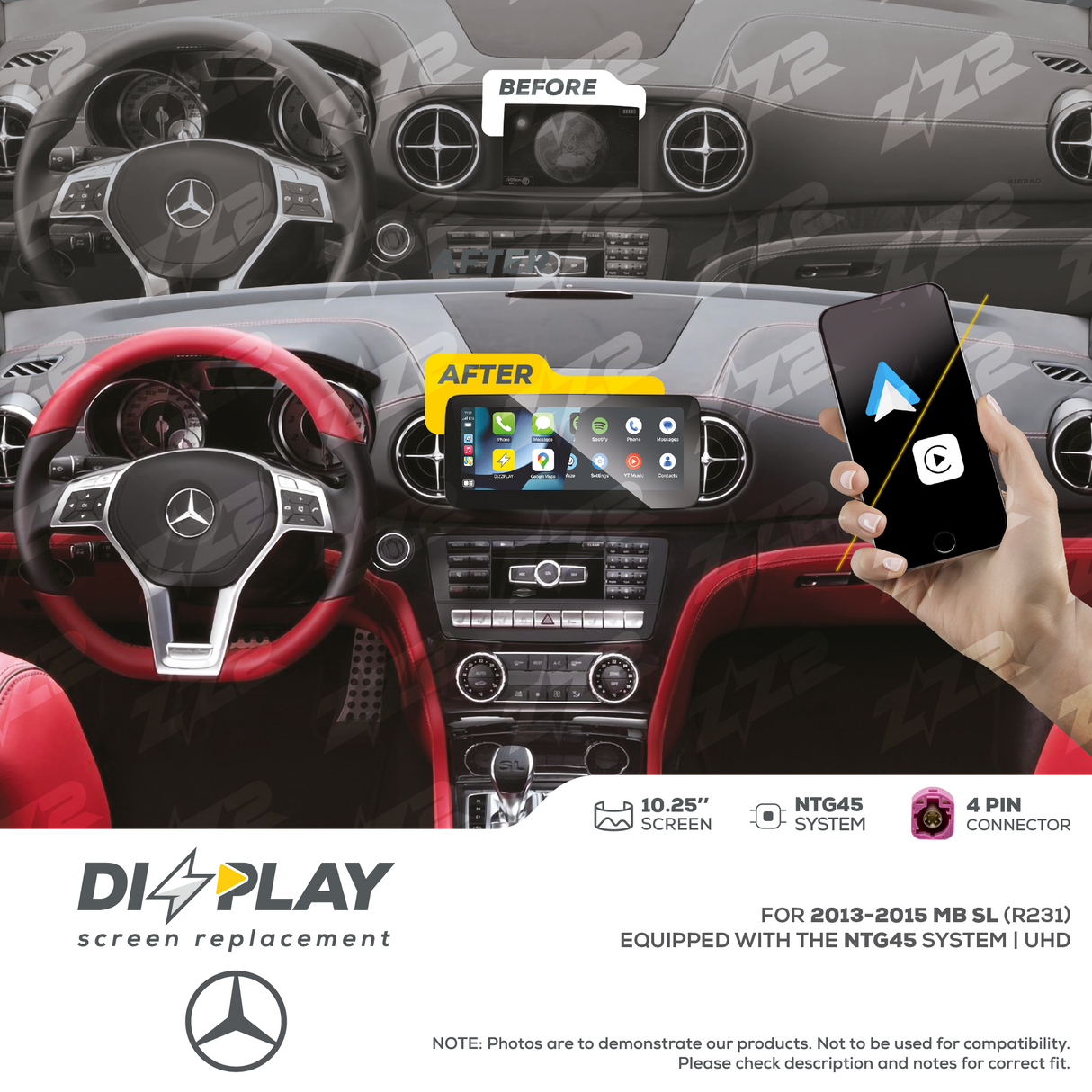 10.25" DIZZPLAY for MB SL (R231) 2013-2015 / SLK (R172) 2012-2015 equipped with the NTG45 - UHD. ZZ2