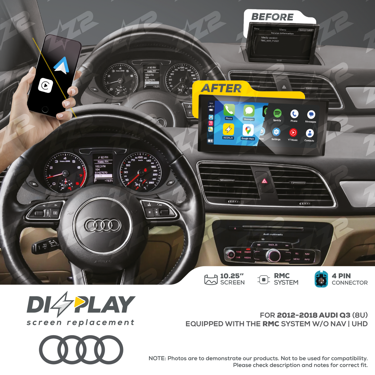 10.25" DIZZPLAY for AUDI Q3 (8U) 2012-2018 equipped with the RMC SYSTEM W/O NAV - UHD ZZ2