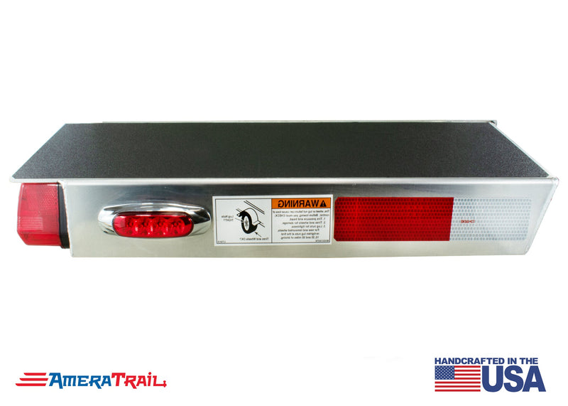 Deluxe Rear 22" / 28" STARBOARD Side Channel Trailer Step, Secures Fender, Includes Non-Skid Reflective Tape, and Led Light