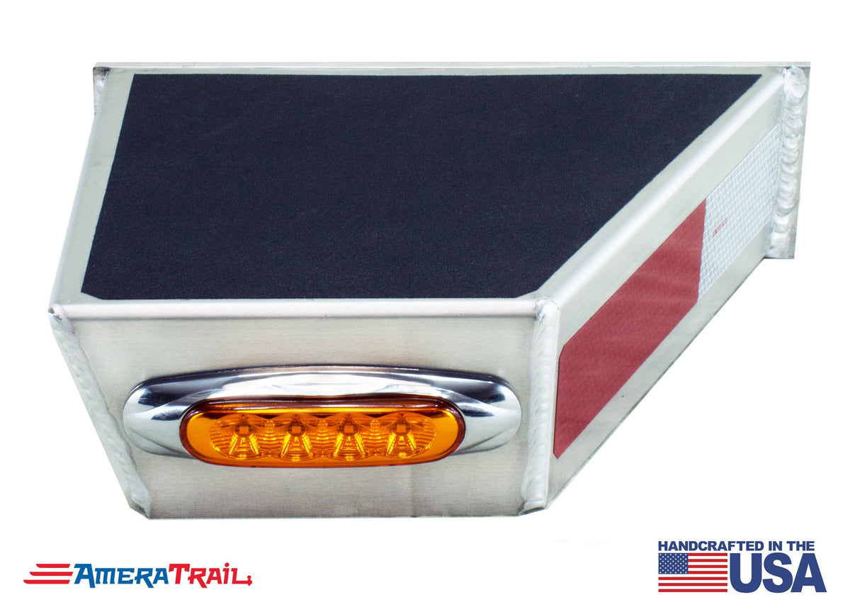 Deluxe Front STARBOARD Side Channel Trailer Step, Secures Fender, Includes Non-Skid Reflective Tape, and Led Light