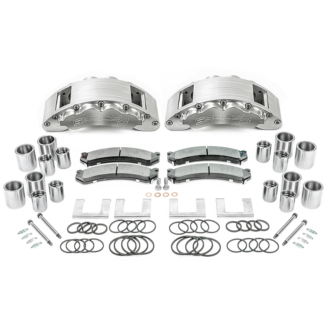 American Made B8-Barbarian 8 Piston Billet Aluminum Direct Fit Front Caliper Upgrade Kit. Clear A404-30A