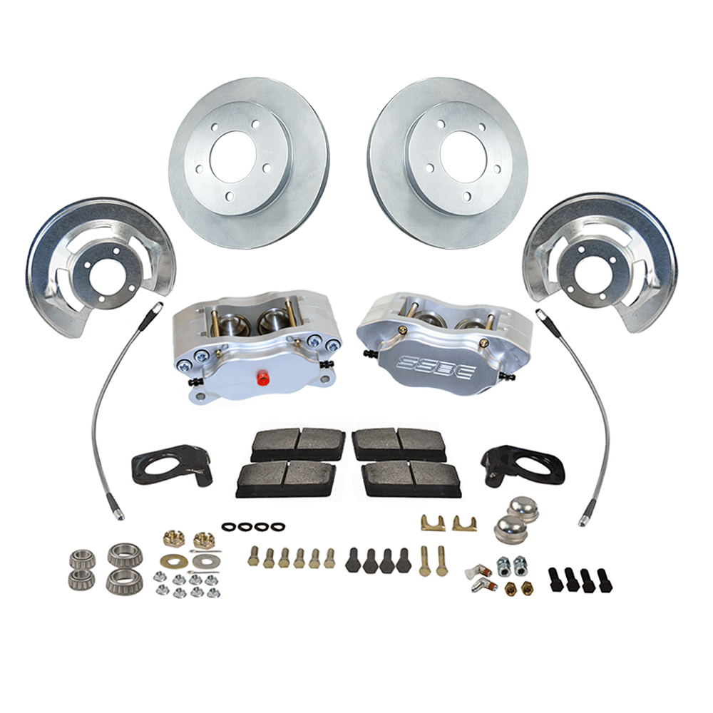 American Made Comp S 4-Piston Billet Aluminum Front Drum to Disc Brake Conversion Kit W/Rotors. Clear W120-22