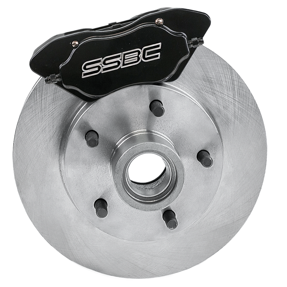 American Made Comp S 4-Piston Billet Aluminum Front Drum to Disc Brake Conversion Kit W/Rotors. Black W120-23BK
